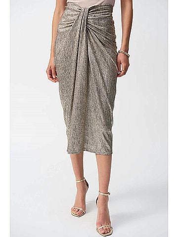 Joseph Ribkoff Foiled Draped Pencil Skirt in Beige/Gold (view 2)