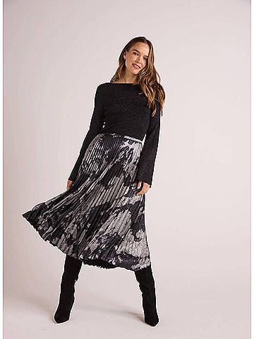 Bella Dahl Hand Pleated Midi Skirt in Silver Dye Print (view 2)