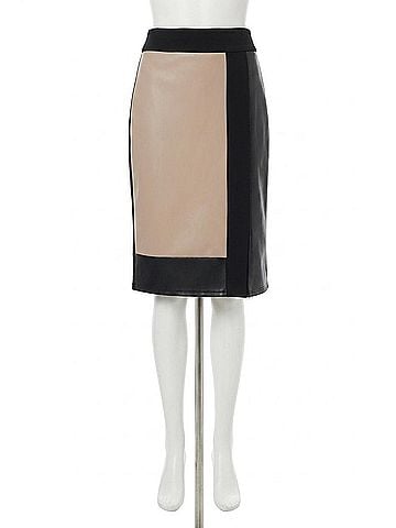 Joseph Ribkoff Bardot Heavy Knit And Faux Leather Pencil Skirt in Black/Latte (view 1)