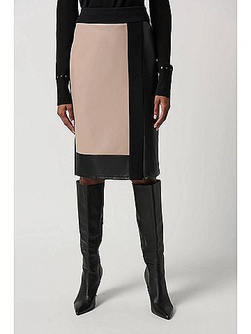 Joseph Ribkoff Bardot Heavy Knit And Faux Leather Pencil Skirt in Black/Latte (view 2)