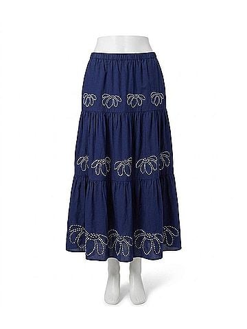 Karen Kane Evi Embroidered Tiered Skirt in Navy (view 1)