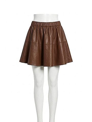 Astr Chelsey Flared Faux Leather Skirt in Brown (view 1)