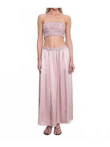 Enza Costa Textured Satin Celeste Skirt in Pink (view 2)