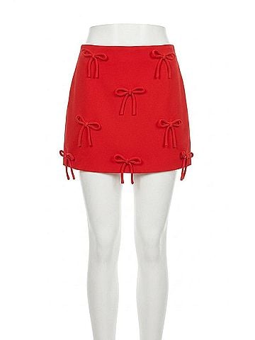 English Factory Bow Detailed Mini Skirt in Red (view 1)