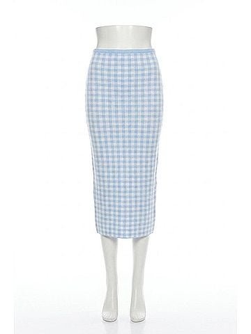 Astr Babbett Sweater Skirt in Blue Gingham (view 1)