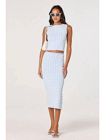 Astr Babbett Sweater Skirt in Blue Gingham (view 2)