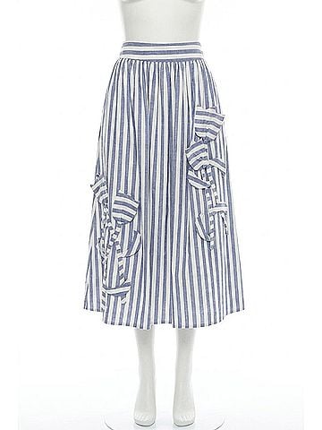 Adelyn Rae Everly Striped 3d Floral Detail Midi Skirt in Blue/White (view 1)