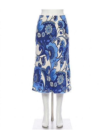 Karen Kane Bias Cut Midi Skirt in Print Blue (view 1)