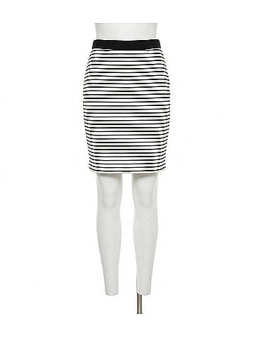 Karen Kane Stripe Short Skirt in Ivory With Black (view 1)
