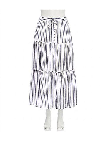 Karen Kane Stripe Tiered Midi Skirt - Petite Petite in Off White With Blue (view 1)
