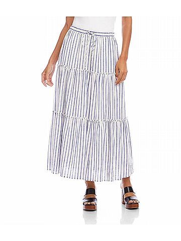 Karen Kane Stripe Tiered Midi Skirt - Petite Petite in Off White With Blue (view 2)