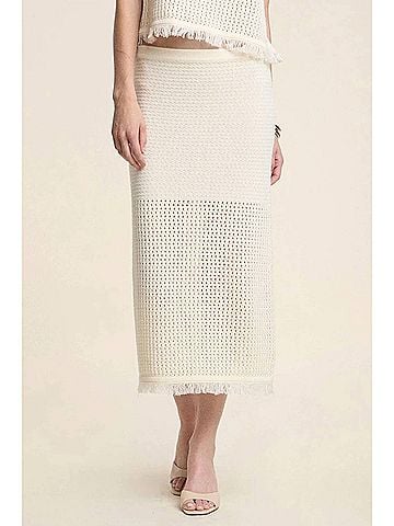 Velvet by Graham & Spencer Blythe Mesh Cotton Knit Midi Skirt in Milk (view 2)