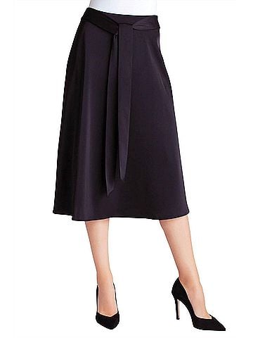 Kensie Matte Shine Belted Midi Skirt in Black (view 2)