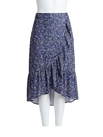 Kensie Ruffle Hem Faux Wrap Midi Skirt in Nostalgic Blooms (view 1)
