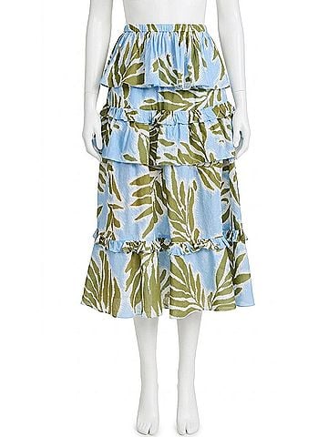 Tanya Taylor Hazelle Midi Skirt in Horizon Blue Multi (view 1)