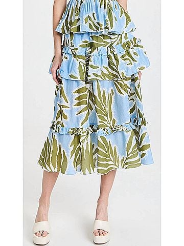 Tanya Taylor Hazelle Midi Skirt in Horizon Blue Multi (view 2)
