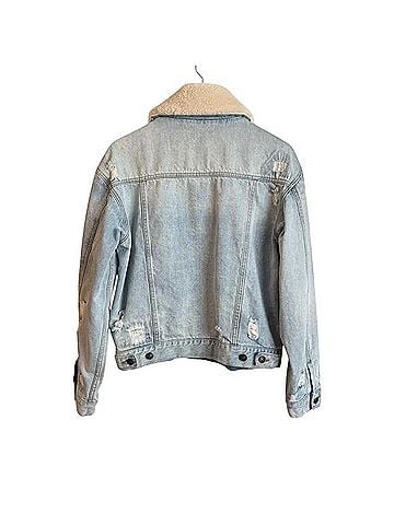 Free People Sherpa Blanket Plaid Lined Denim Trucker Jacket Denim Jacket (view 2)