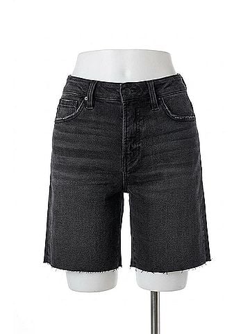 Risen Tummy Control High Rise Mid Length Raw Cut Hem Shorts - Plus in Black (view 1)