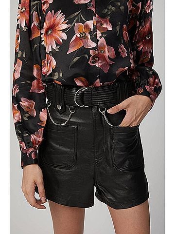 The Kooples Belted Leather Shorts in Black (view 2)