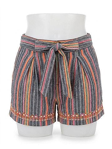 THML Striped Embroidered Shorts in Pink/Orange/Green/Grey (view 1)