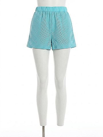 Self-Portrait Rhinestone Taffeta Shorts in Blue (view 1)