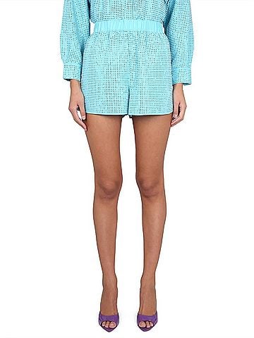 Self-Portrait Rhinestone Taffeta Shorts in Blue (view 2)
