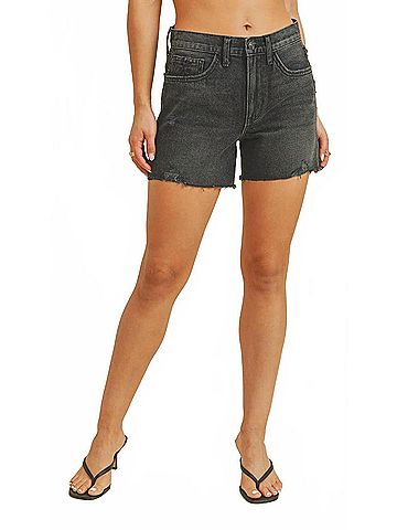 Just Black High Rise Side Slit A-Line Shorts in Black (view 2)