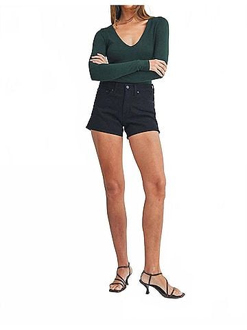 Just Black Classic Clean Stretch Denim Shorts in Black (view 2)