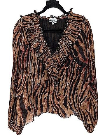Ganni Pleated Georgette Long Sleeve Blouse (view 1)