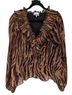 Ganni 100% Polyester Animal Print Black Brown Long Sleeve Blouse Size 10 - photo 1