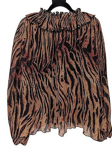 Ganni Pleated Georgette Long Sleeve Blouse (view 2)