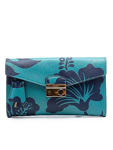 Prada Saffiano Hibiscus Print Sound Lock Clutch (view 1)