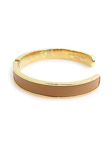 Louis Vuitton Louis Vuitton LOUIS VUITTON Bangle Bracelet LV Initials Metal Leather Gold Beige Women's M1741M e62051i (view 2)