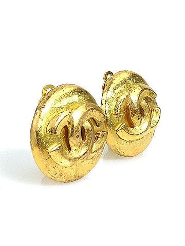 Chanel Chanel earrings, Coco Mark design, metal, gold, women's, e62058a (view 2)