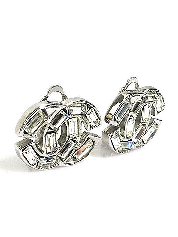 Chanel Chanel earrings, Coco Mark design, metal, rhinestone, silver, women's, e62059i (view 2)