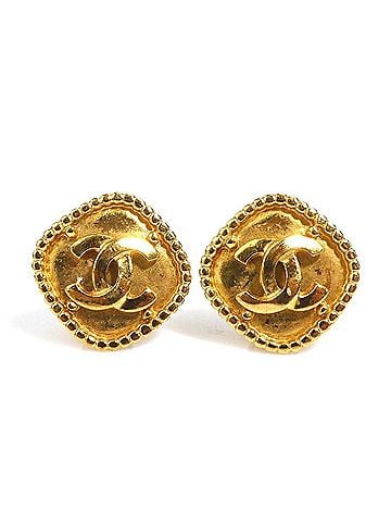 Chanel Chanel earrings, Coco Mark design, metal, gold, women's, e62057i (view 1)