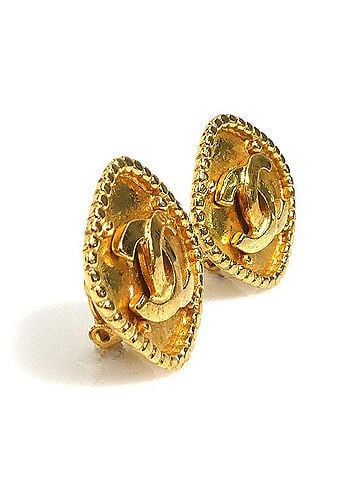 Chanel Chanel earrings, Coco Mark design, metal, gold, women's, e62057i (view 2)