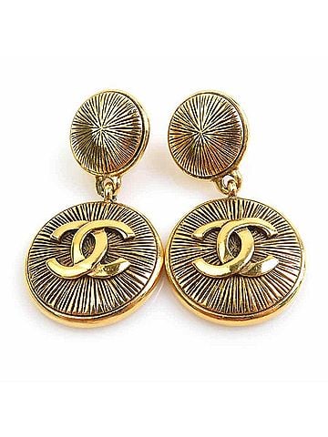 Chanel Chanel earrings, Coco Mark design, metal, gold, women's, e62054a (view 1)