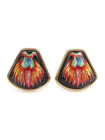 Hermès Hermes HERMES Earrings, Enamel Metal, Gold, Black, Multicolor, Women's, e62052a (view 1)