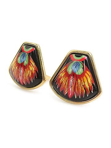 Hermès Hermes HERMES Earrings, Enamel Metal, Gold, Black, Multicolor, Women's, e62052a (view 2)