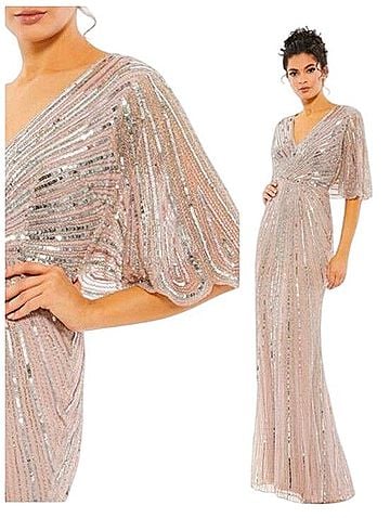 Mac Duggal Mac Duggal 93583 Vintage Rose Pink Sequin Beaded Cape Sleeve Gown Size 6 Cocktail Dress (view 2)