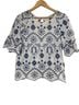 Given Kale Floral White Blue Short Sleeve Blouse Size M - photo 1