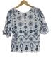 Given Kale Floral White Blue Short Sleeve Blouse Size M - photo 2