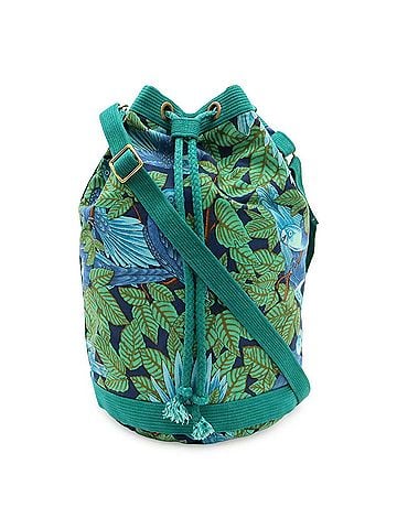 Hermès HERMES Hermes Shoulder Bag Handbag Botanical Bird Print Parakeet Canvas Green Blue (view 2)