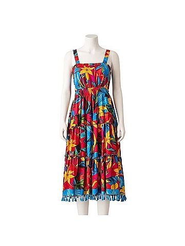 Mix by Tahari ASL Cotton Lawn Smocking and Tassels Casual Dress (view 1)
