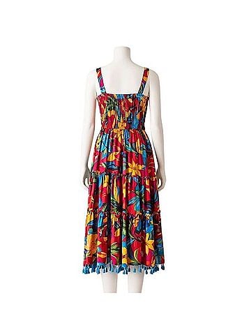 Mix by Tahari ASL Cotton Lawn Smocking and Tassels Casual Dress (view 2)