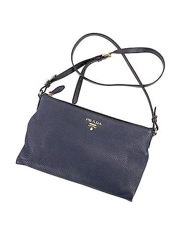 Prada PRADA VIT.DAINO Leather Shoulder Bag with Striped Strap, 1BH050, Navy, Women's (view 1)