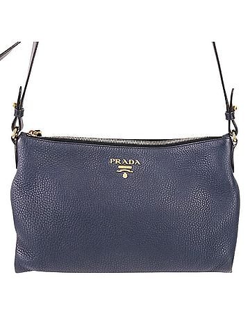 Prada PRADA VIT.DAINO Leather Shoulder Bag with Striped Strap, 1BH050, Navy, Women's (view 2)