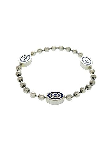 Gucci Gucci G Ball Chain Bracelet, Interlocking Design, Sterling Silver 925, Silver/Blue, 0794, GUCCI, Men's (view 1)