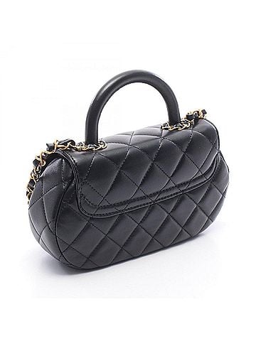 Chanel Chanel Matelassé Top Handle 2-Way Shoulder Bag/Handbag, Lambskin Leather, Women's, Black (view 2)